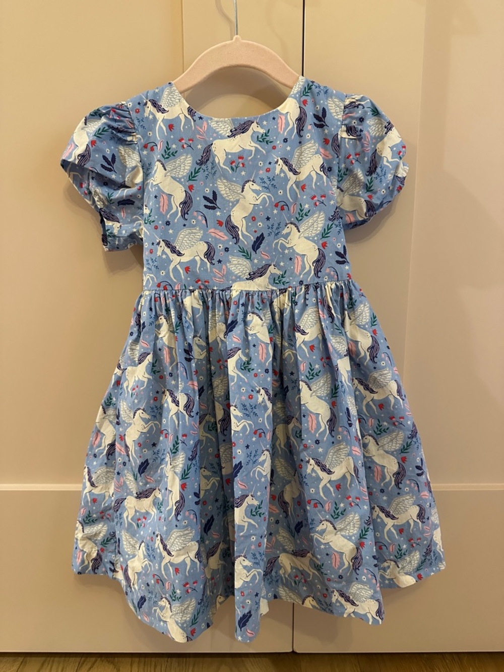 Mini Boden Light Blue Unicorn Puff-Sleeve Dress